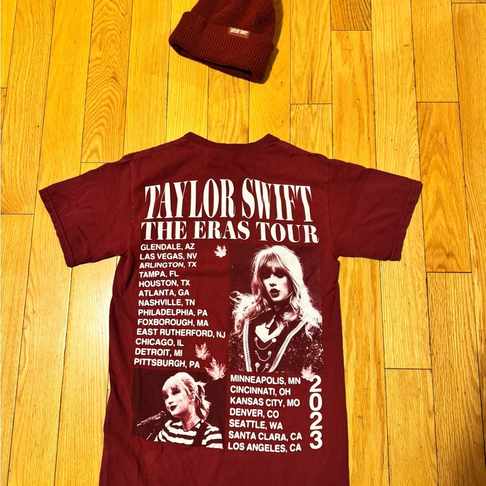 TAYLOR SWIFT official merchandise Burgundy Red Eras Tour Tee &  Beanie Set
